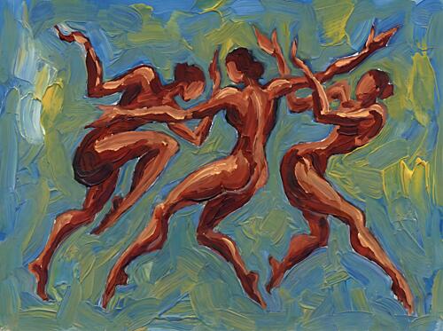 Dynamic Nude Dancers Art Print by Hugo