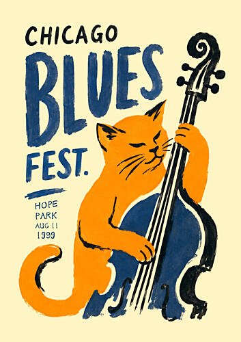 Groovy Cat Bassist Art Print