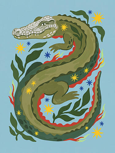 Starry Green Alligator Art Print