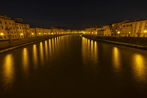 Atmospheric View of the Arno in Pisa at Night Art Print by Harald Bader Photography