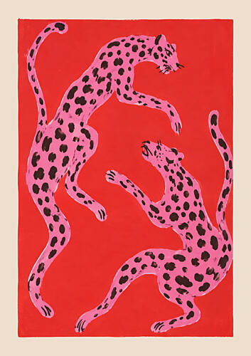 Pink Leopards Play Pop art reproduction