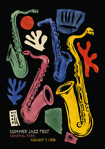 Colorful Jazz Saxophones Art Print
