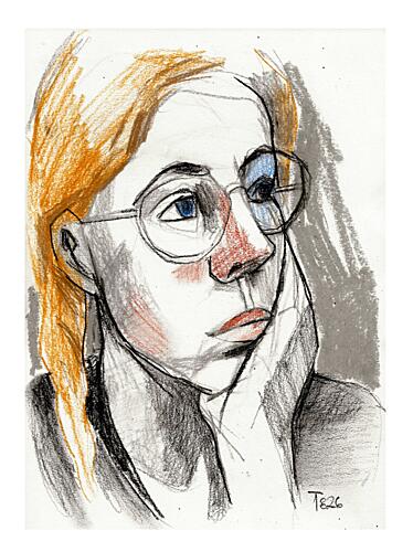 Pensive Woman with Glasses Art Print