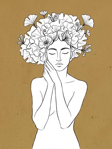 Serene Botanical Woman Art Print by Sander van Laar