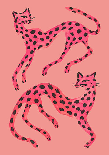 Vibrant Pink Cheetahs Pop art reproduction