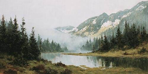 Misty Mountain Lake Art Print by Marian Plajdicko