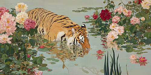 Tiger Among Blossoms Art Print by Marian Plajdicko