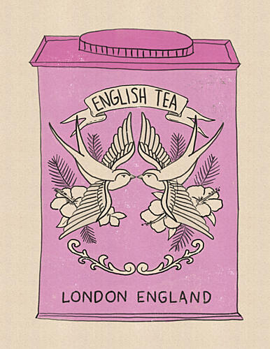 Pink English Tea Swallows Art Print