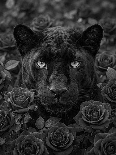 Black Panther Roses Art Print