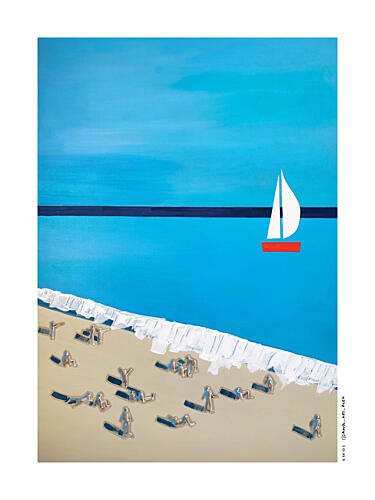 Blue Beach Sailboat Art Print