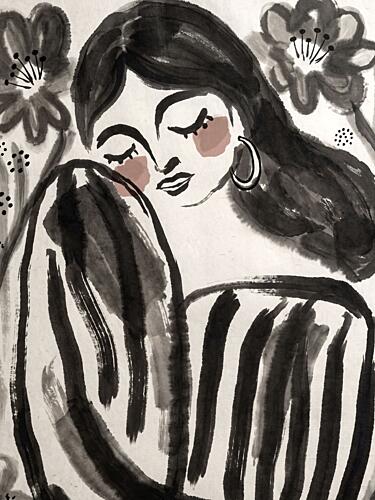 Peaceful Woman in Stripes Art Print by Julian Cross