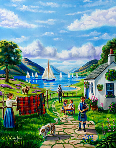 Scottish Lochside Family Life Art Print