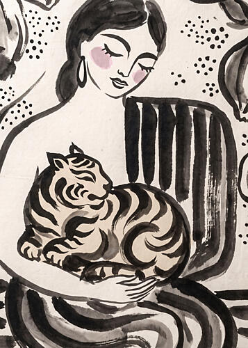 Woman with Tiger Cub Art Print by Julian Cross