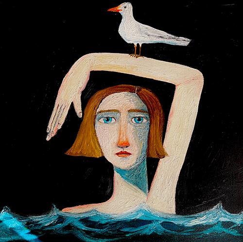 Serene Woman and Seagull Art Print