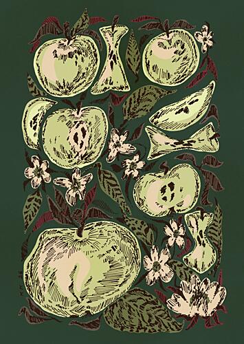 Sketched Green Apples Art Print