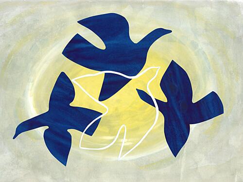 Blue Doves Swirl Art Print