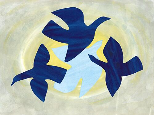 Abstract Blue Birds Art Print by Isabelle Brent