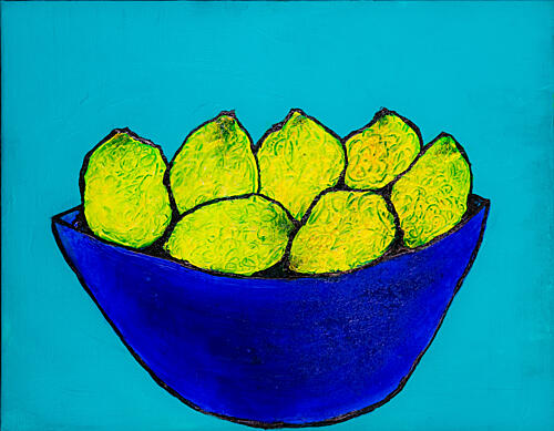 Bright Limes Blue Bowl Art Print