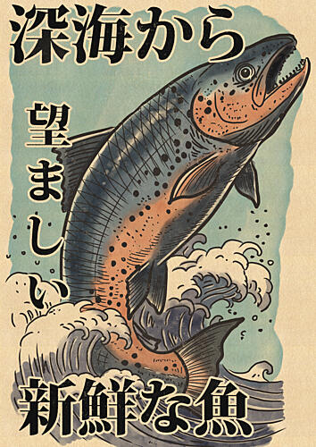 Japanese Leaping Salmon Art Print