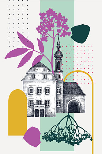 Historic Building Botanical Abstract Art Print