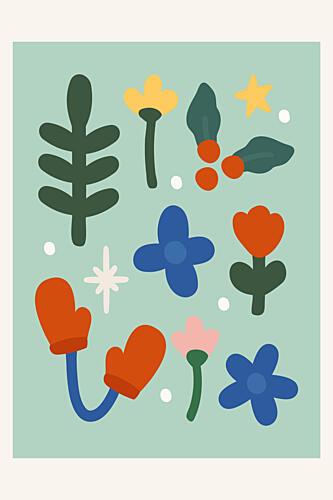 Festive Floral Mittens Art Print