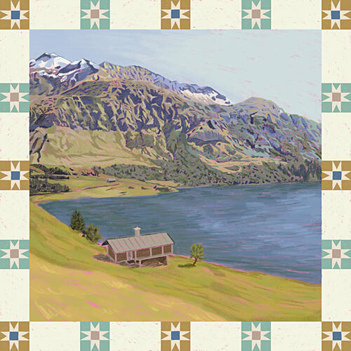 Mountain Lake Cabin View Art Print by Sophia Holgate