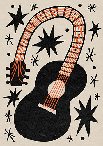 Bent Guitar Starry Night Art Print by Sophia Holgate