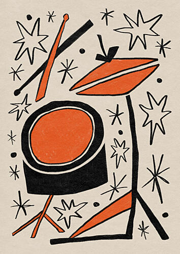 Retro Drum Set Stars Art Print by Sophia Holgate