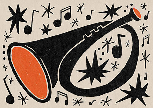 Retro Jazz Trumpet Art Print by Sophia Holgate