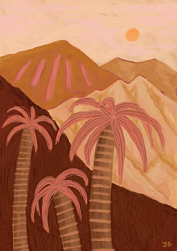 Desert Palms Sunset Art Print by Sophia Holgate