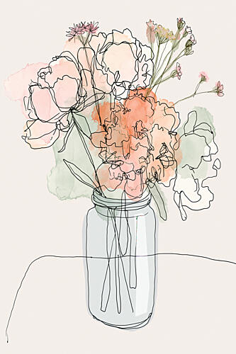 Pink Peach Floral Sketch Art Print