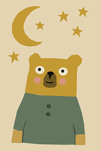 Sleepy Bear and Stars Art Print