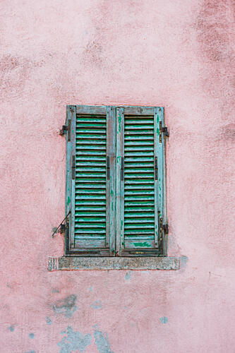 Weathered Pink Shutters Art Print by HelloHappylife