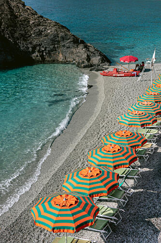 Vibrant Beach Umbrellas Art Print by HelloHappylife