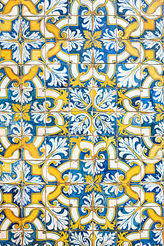 Blue Yellow Azulejo Tiles Art Print by HelloHappylife