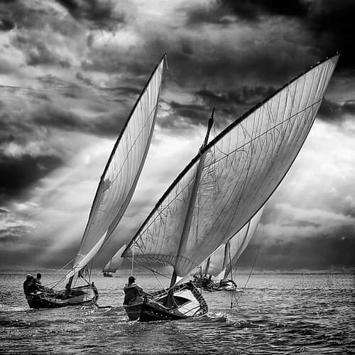 Sailboats And Light Art Print by Angel Villalba