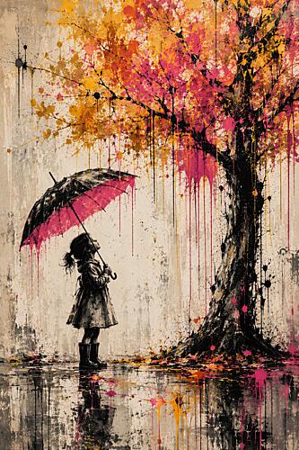 Girl in Autumn Rain Art Print by Mark Andre Matthews