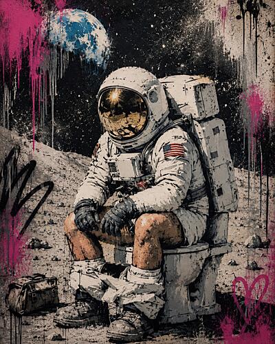 Astronaut on Toilet Art Print by Mark Andre Matthews