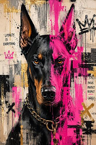 Pink Doberman Street Art Art Print by Mark Andre Matthews