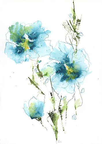 Blue Watercolor Blooms Art Print