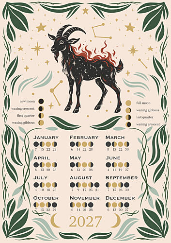 Starry Capricorn Moon Calendar Art Print