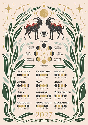 Mystical Capricorn Moon Calendar Art Print