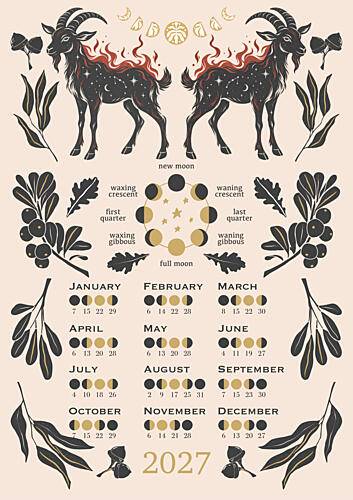 Celestial Goats Moon Calendar Art Print