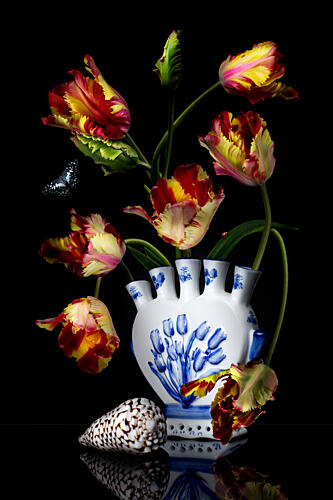Vibrant Tulips Delft Vase Art Print