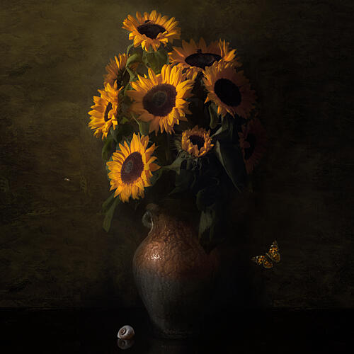 Moody Sunflowers Still Life Art Print