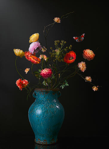 Colorful Flowers Blue Vase Art Print