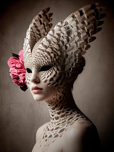 Feathered Mask Portrait Art Print