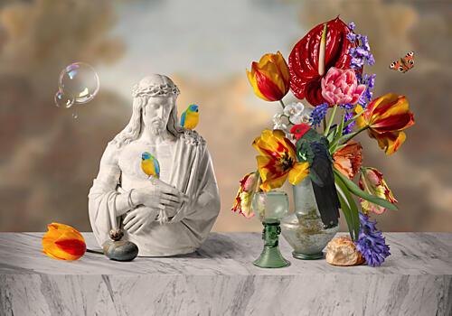 Jesus with Birds and Flowers Art Print