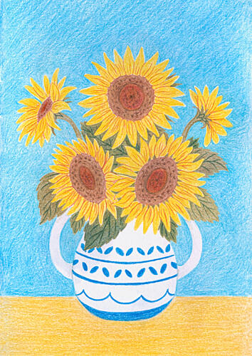 Cheerful Sunflowers Still Life Art Print