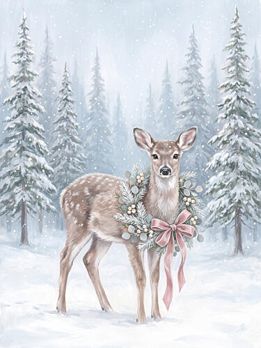 Snowy Fawn Wreath Art Print